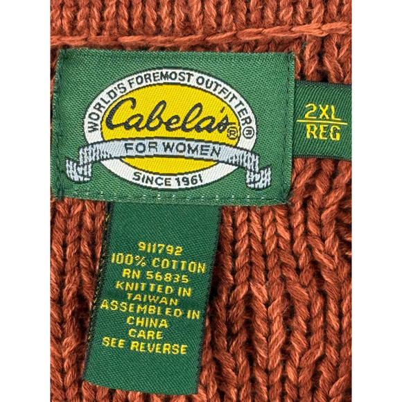 Cabela’s Cable Knit Cotton Quarter Zip Sweater Rust 2XL - Picture 4 of 5
